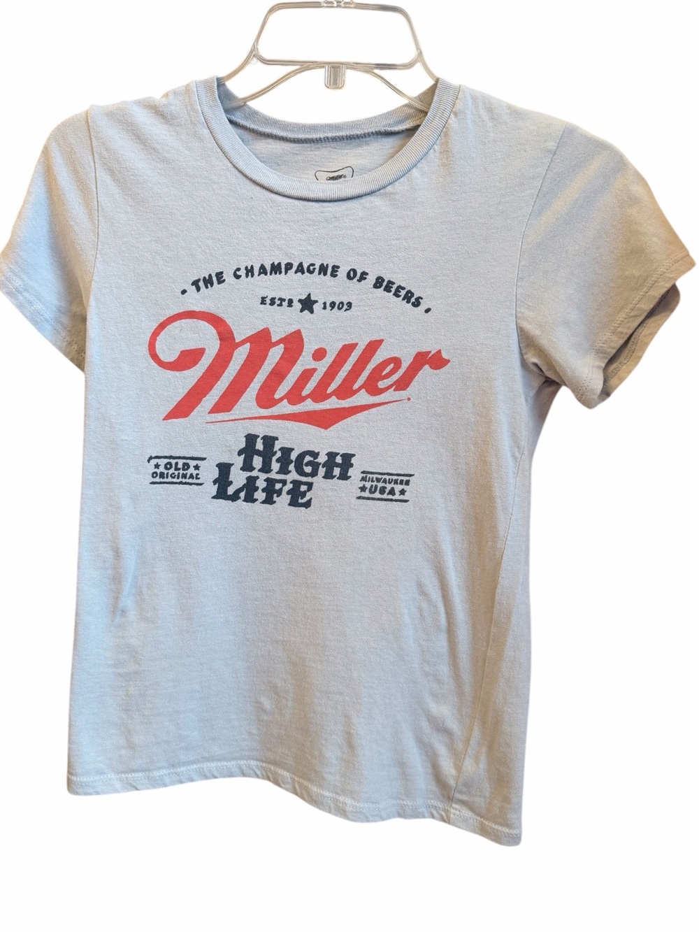 Miller High Life “The Champagne of Beers” Light Blue/Grey T-Shirt Size XS